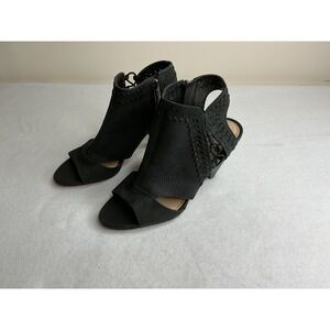 Vince Camuto Emmia Black Open-Toe Woven Leather Heeled Bootie Sandals 6M